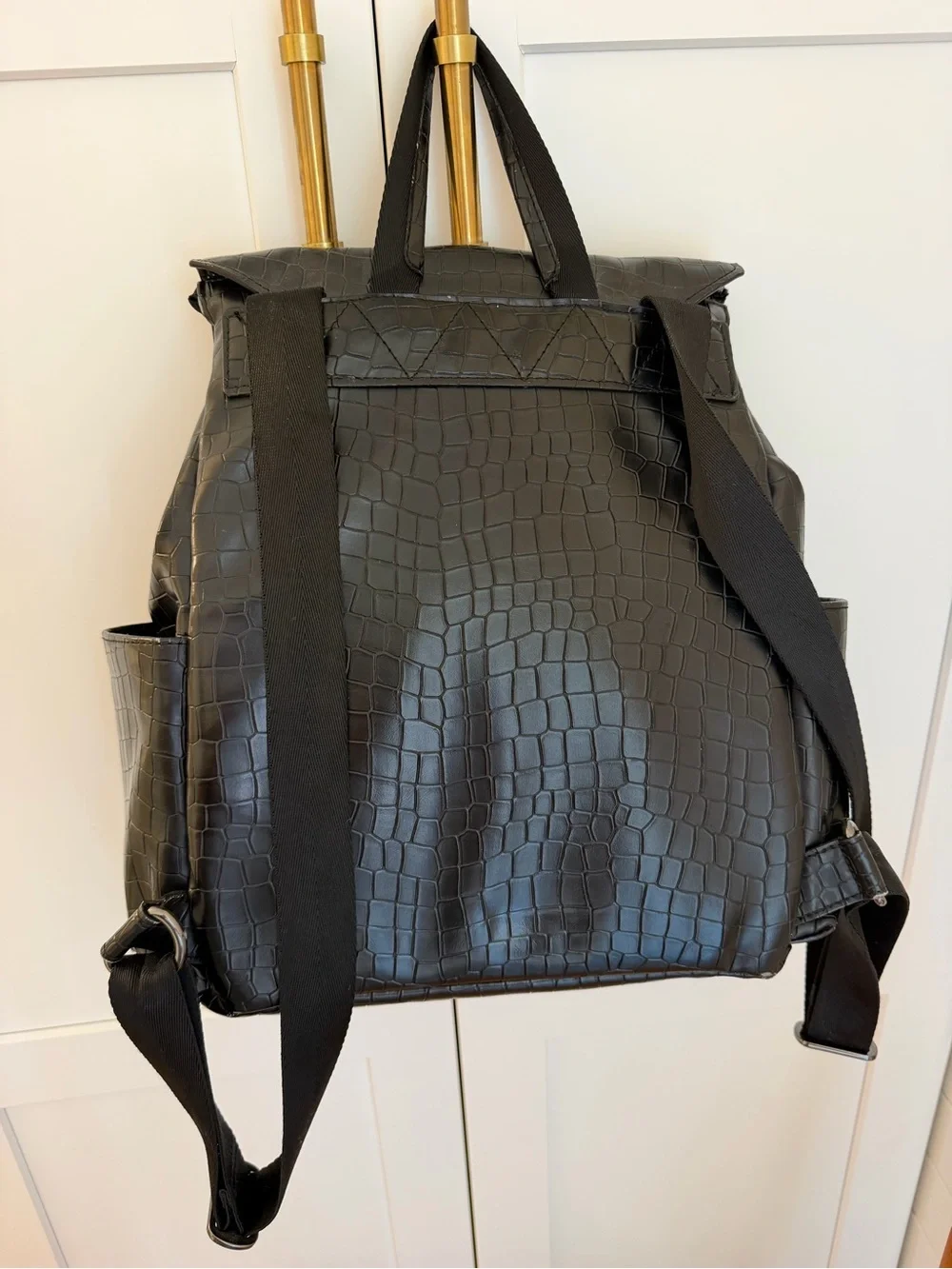 Freshly Picked Black Croc-Embossed Baby Backpack